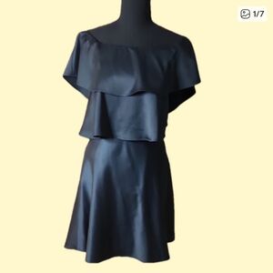 Eliza J Black One-Shoulder Ruffle Cocktail Dress